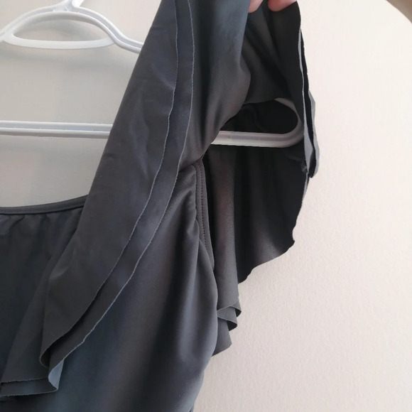 Michael Kors Off the Shoulder Ruffle One Piece Gray Bathing Swim Suit 8 - Picture 7 of 16